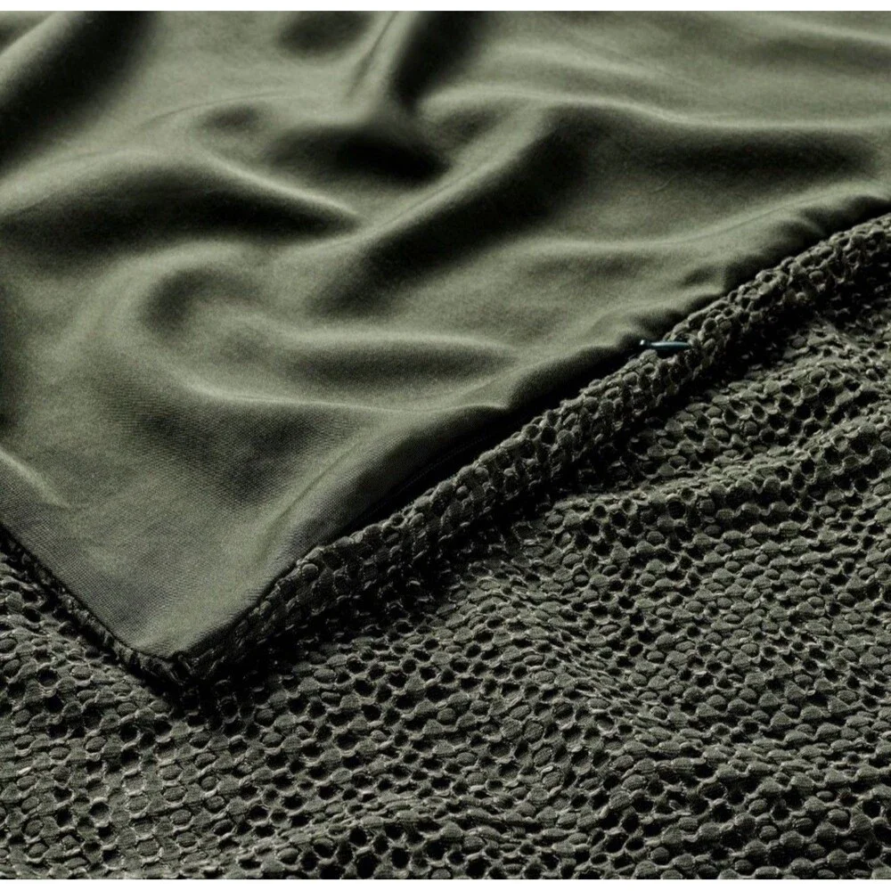 SET Textured Waffle Queen Coverlet & 2 Standard Shams Olive Green - Casaluna NEW